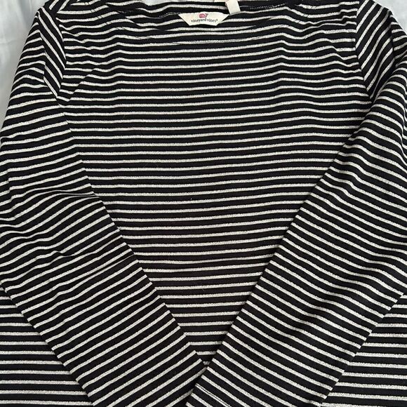 Vineyard Vines Lurex Jet Black And Silver Striped Simple Boatneck Shirt - Picture 1 of 4